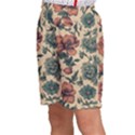 Victorian Beige And Teal Flower Pattern Kids  Basketball Shorts View2