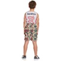 Victorian Beige And Teal Flower Pattern Kids  Basketball Shorts View4