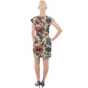 Victorian Beige And Teal Flower Pattern Cap Sleeve Bodycon Dress View2