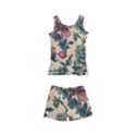 Victorian Beige And Teal Flower Pattern Kids  Boyleg Swimsuit View1