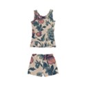 Victorian Beige And Teal Flower Pattern Kids  Boyleg Swimsuit View2