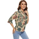 Victorian Beige And Teal Flower Pattern Women s Quarter Sleeve Pocket Shirt View2