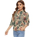 Victorian Beige And Teal Flower Pattern Women s Quarter Sleeve Pocket Shirt View3