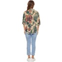 Victorian Beige And Teal Flower Pattern Women s Quarter Sleeve Pocket Shirt View4