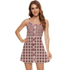 Retro 60s 50s Plaid Pattern 2 Ruffle Edge Bra Cup Chiffon Mini Dress