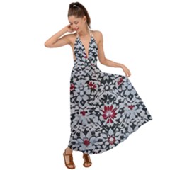 Gothic Leaf Pattern 6 Backless Maxi Beach Dress
