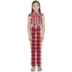 Retro 60s 50s Plaid Pattern 4 Kids  Sleeveless Ruffle Edge Band Collar Chiffon One Piece