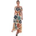 Retro Scandinavian Nordic Flowers Pattern 2 Off Shoulder Open Front Chiffon Dress View1