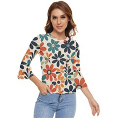 Retro Scandinavian Nordic Flowers Pattern 2 Bell Sleeve Top
