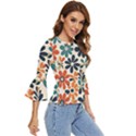 Retro Scandinavian Nordic Flowers Pattern 2 Bell Sleeve Top View3