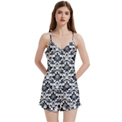 Gothic Leaf Pattern V-neck Satin Loungewear Set