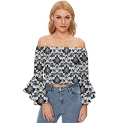 Gothic Leaf Pattern Off Shoulder Flutter Bell Sleeve Top