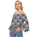 Gothic Leaf Pattern Off Shoulder Flutter Bell Sleeve Top View2