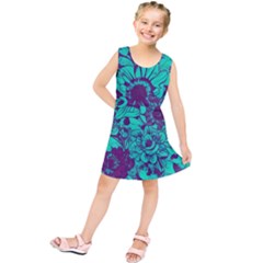 Mid Century Retro Floral 1970s 1960s Pattern 101 Kids  Tunic Dress