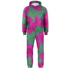 Mid Century Retro Floral 1970s 1960s Pattern 97 Hooded Jumpsuit (men)