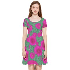 Mid Century Retro Floral 1970s 1960s Pattern 97 Inside Out Cap Sleeve Dress
