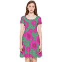 Mid Century Retro Floral 1970s 1960s Pattern 97 Inside Out Cap Sleeve Dress View1
