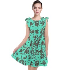 Mid Century Retro Floral 1970s 1960s Pattern 102 Tie Up Tunic Dress