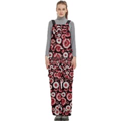 Mid Century Retro Floral 1970s 1960s Pattern 96 Women s Side Zip Front Pouch Ski And Snowboard Bib Pants	