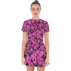 Mid Century Retro Floral 1970s 1960s Pattern 100 Drop Hem Mini Chiffon Dress