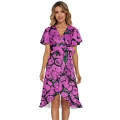 Mid Century Retro Floral 1970s 1960s Pattern 100 Women s Kimono Wrap Satin Dress