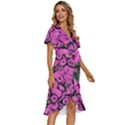 Mid Century Retro Floral 1970s 1960s Pattern 100 Women s Kimono Wrap Satin Dress View3
