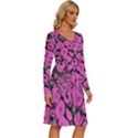 Mid Century Retro Floral 1970s 1960s Pattern 100 Long Sleeve Dress With Pocket View3