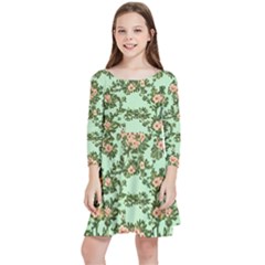 Retro 1880s Flowers Pattern 5 Kids  Quarter Sleeve Skater Dress