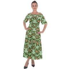 Retro 1880s Flowers Pattern 5 Shoulder Straps Boho Maxi Dress 
