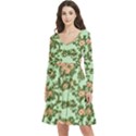 Retro 1880s Flowers Pattern 5 Long Sleeve V-neck skater dress with Pockets View1