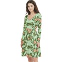 Retro 1880s Flowers Pattern 5 Long Sleeve V-neck skater dress with Pockets View2