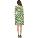Retro 1880s Flowers Pattern 5 Long Sleeve V-neck skater dress with Pockets View4