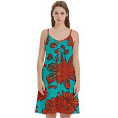 Mid Century Retro Floral 1970s 1960s Pattern 103 Women s Spaghetti Strap Pullover Cami Dress