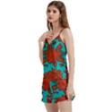 Mid Century Retro Floral 1970s 1960s Pattern 103 V-Neck Satin Loungewear Set View2