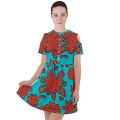 Mid Century Retro Floral 1970s 1960s Pattern 103 Short Sleeve Shoulder Cut Out Dress 