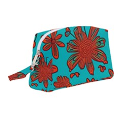 Mid Century Retro Floral 1970s 1960s Pattern 103 Wristlet Pouch Bag (medium)