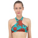 Mid Century Retro Floral 1970s 1960s Pattern 103 High Neck Bikini Top View1