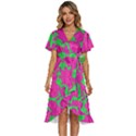 Mid Century Retro Floral 1970s 1960s Pattern 98 Women s Kimono Wrap Satin Dress View1