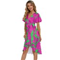 Mid Century Retro Floral 1970s 1960s Pattern 98 Women s Kimono Wrap Satin Dress View2