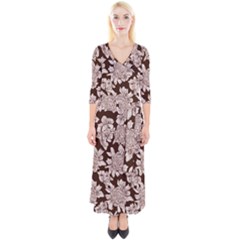 Mid Century Retro Floral 1970s 1960s Pattern 106 Quarter Sleeve Wrap Maxi Dress