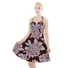 Mid Century Retro Floral 1970s 1960s Pattern 106 Halter Party Swing Dress 