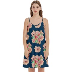 Retro 1880s Flowers Pattern 7 Mini Camis Dress With Pockets