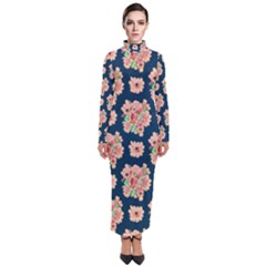 Retro 1880s Flowers Pattern 7 Turtleneck Maxi Dress