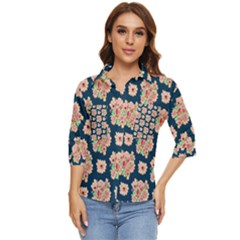 Retro 1880s Flowers Pattern 7 Women s Quarter Sleeve Pocket Shirt