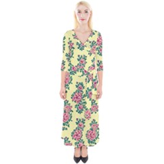 Retro 1880s Flowers Pattern 8 Quarter Sleeve Wrap Maxi Dress