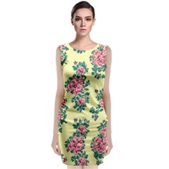 Retro 1880s Flowers Pattern 8 Sleeveless Velvet Midi Dress