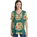 Retro 1880s Flowers Pattern 6 V-Neck Split Shoulder Casual T-Shirt View1
