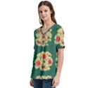 Retro 1880s Flowers Pattern 6 V-Neck Split Shoulder Casual T-Shirt View2