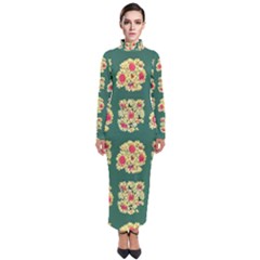 Retro 1880s Flowers Pattern 6 Turtleneck Maxi Dress
