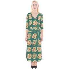 Retro 1880s Flowers Pattern 6 Quarter Sleeve Wrap Maxi Dress